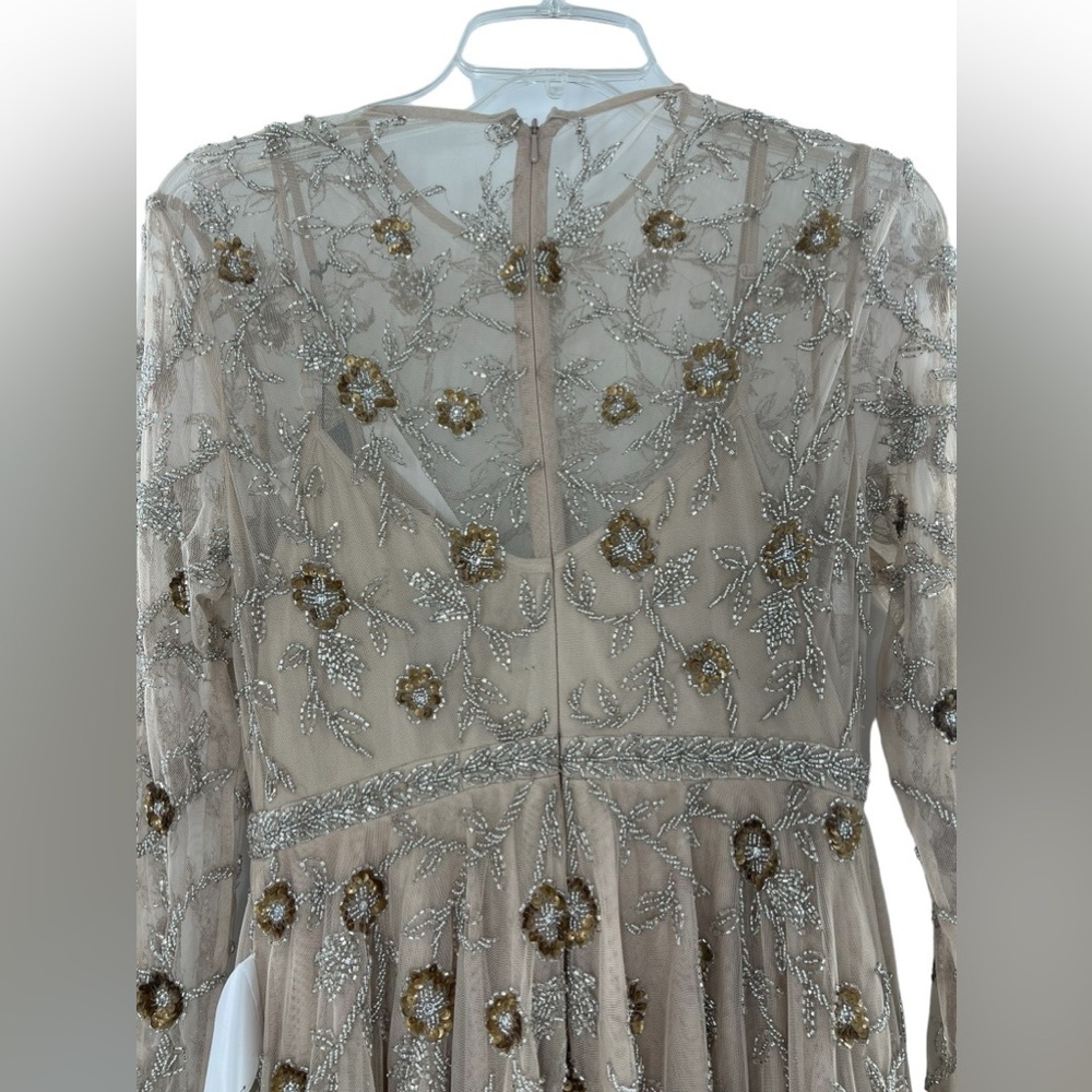NWT Mac Duggal Beaded Illusion High Neck Long Sleeve A Line Gown 6 - Picture 4 of 11
